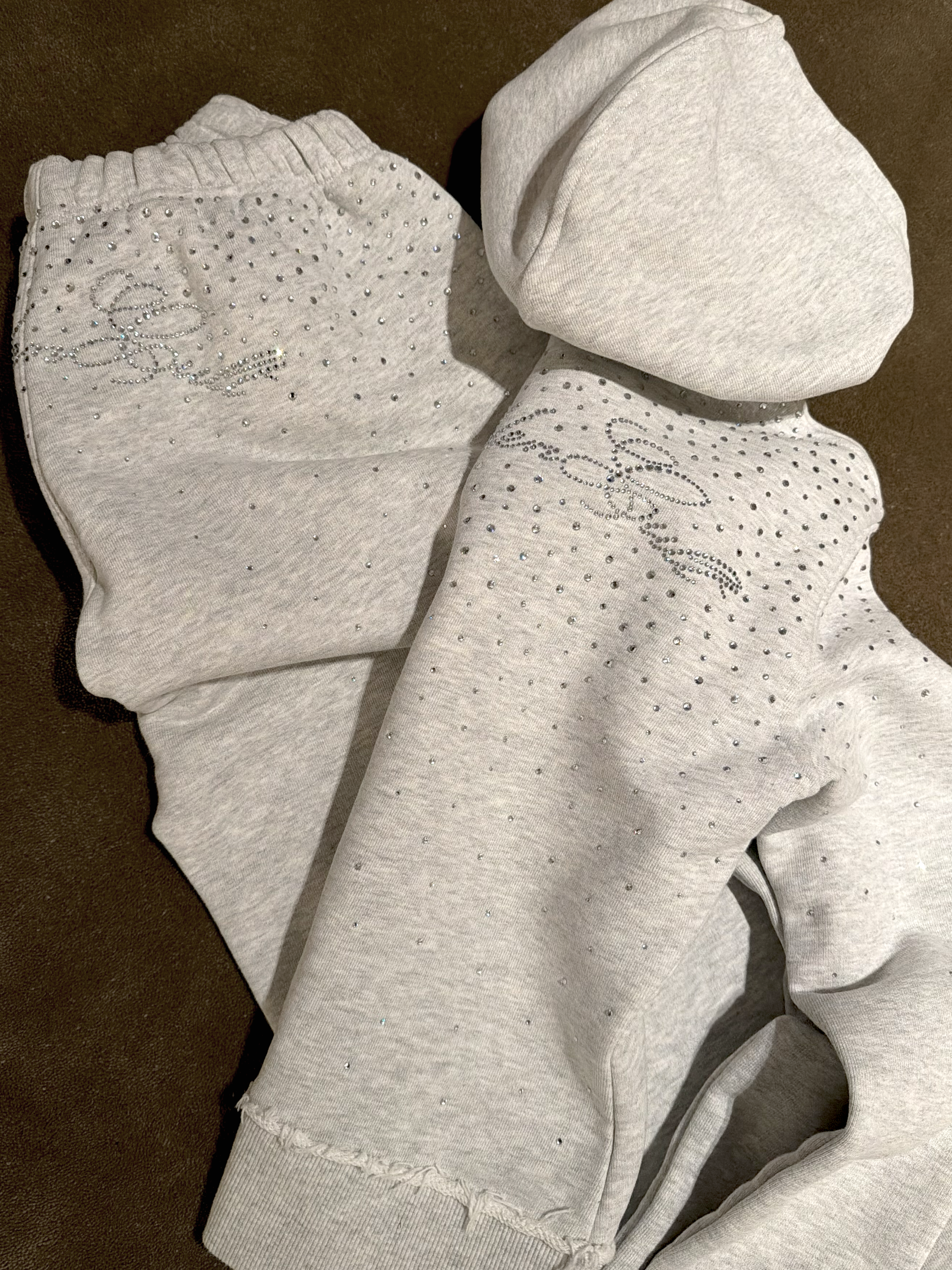 HIDDEN CULT Rhinestone Arctic Grey Sweatpants Gray Sweatpants Crystal Baggy Tall Friendly TikTok