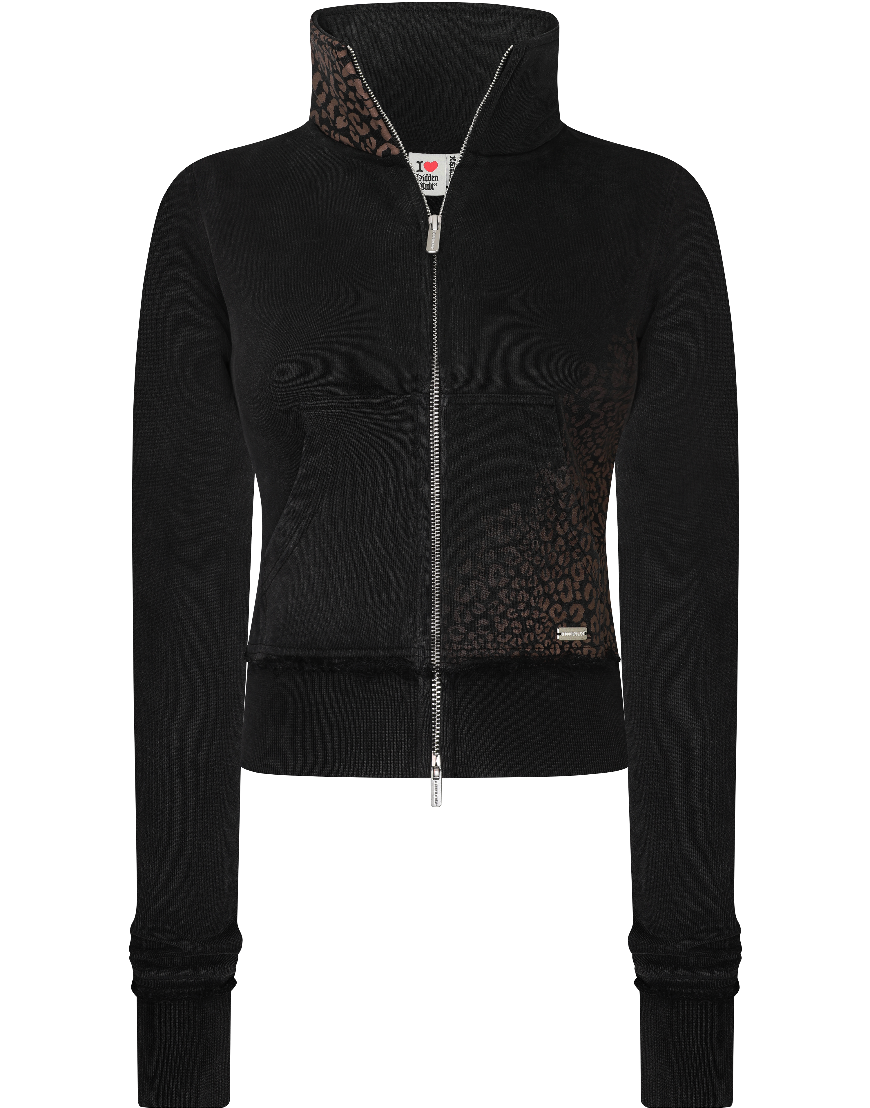 HIDDEN CULT Vintage Black Cheetah Track Jacket Womens Slim fit Form fitted Sweater TikTok Streetwear