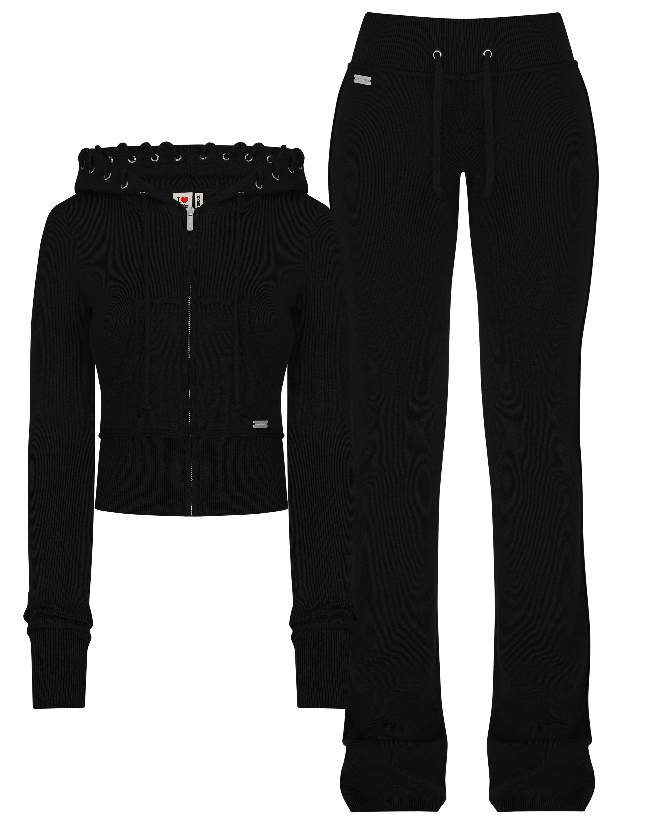 HIDDEN CULT Jet Black Soft Knit Set Knit Pants Sweater Sweatsuit Women's TikTok Tall Friendly