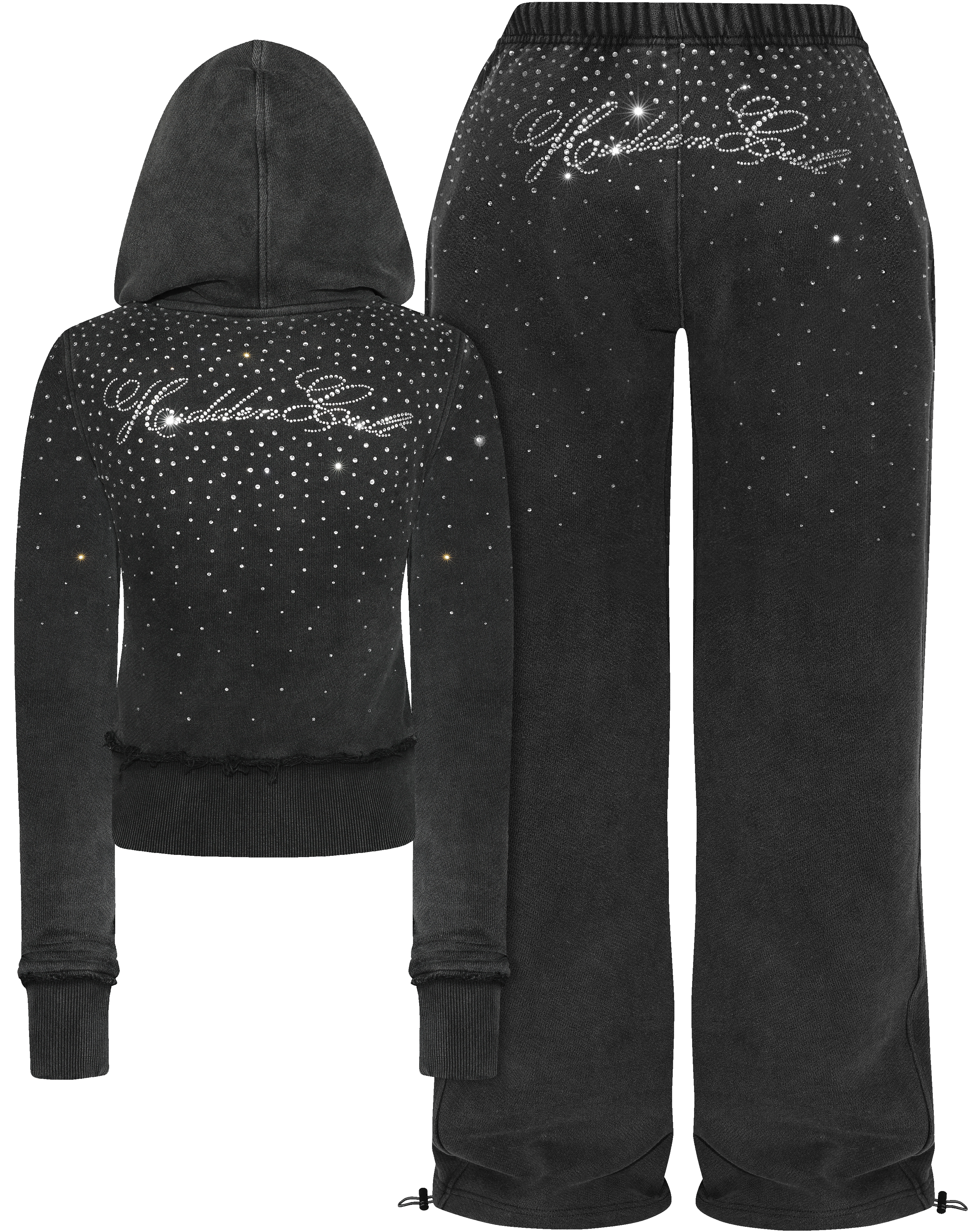 HIDDEN CULT Rhinestone Black Wash Sweatsuit Set Sweatsuit Women's Streetwear Clothing Fashion TikTok