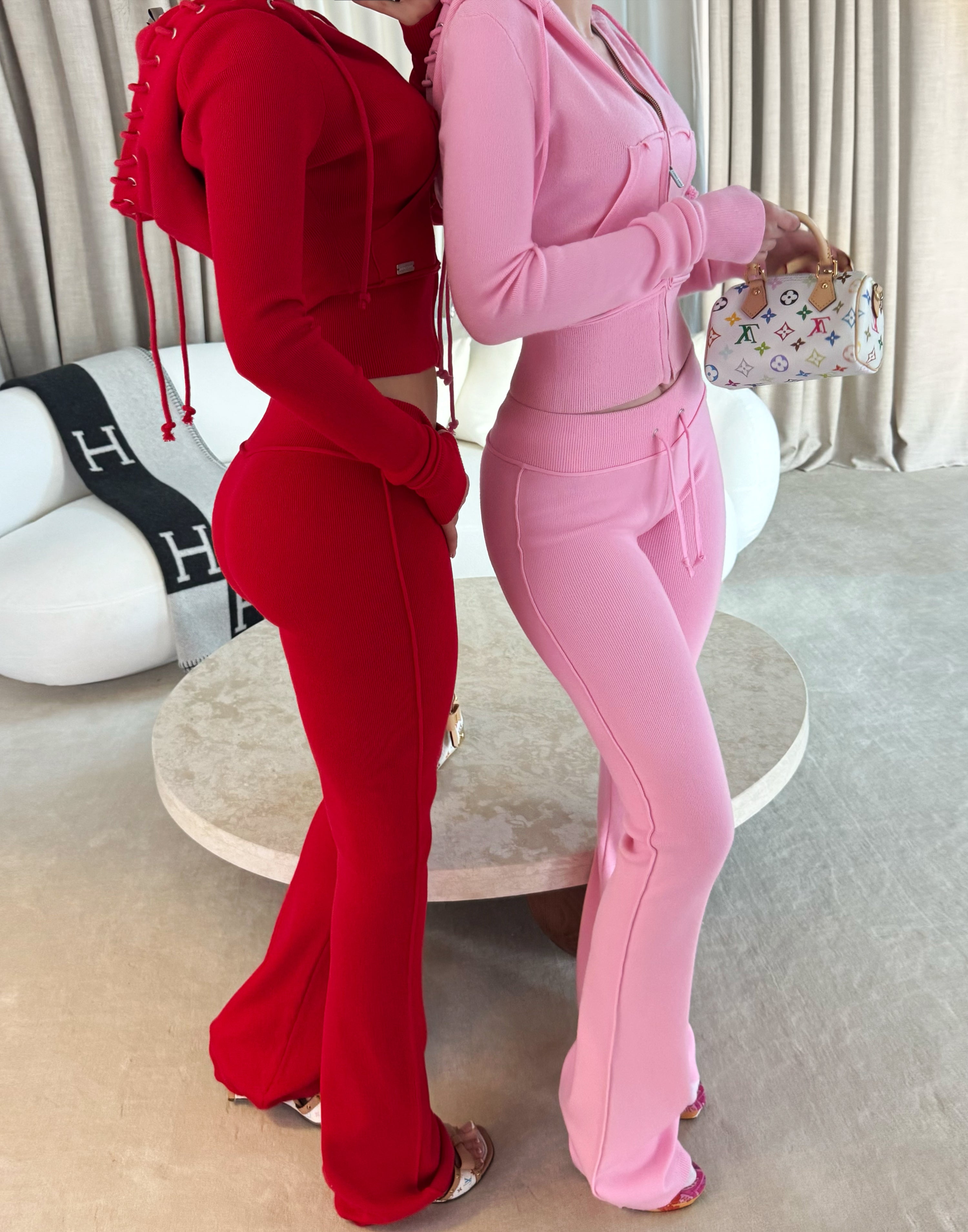 HIDDEN CULT Goji Berry Soft Knit Set Red Pants Sweatsuit Women's Streetwear Fashion TikTok Tall Fall
